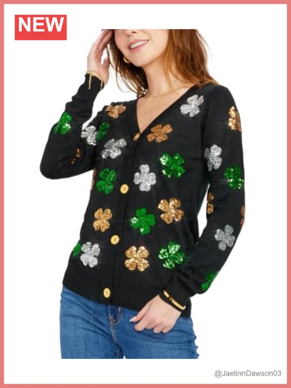 Tipsy Elves Women's St. Patrick's Day Sequin Cardigan V-Neck Button Loungewear